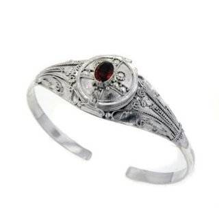 Sterling Silver Genuine Garnet Locket Box Poison Cuff Bracelet