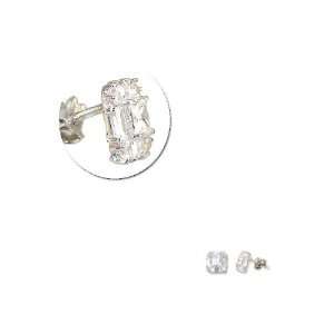    14k White Gold, Fancy Stud Earring Lab Created Gems Jewelry