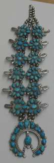 AMAZING HUGE Squash Blossom Turquoise Silver Necklace  