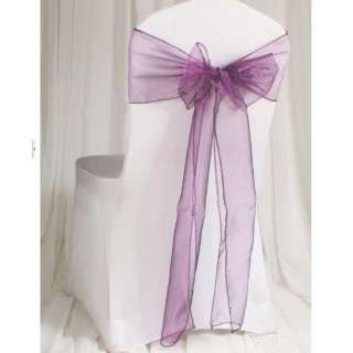 50 x Purple Organza Chair Sash Bow Wedding Party Banquet Cover Decor 