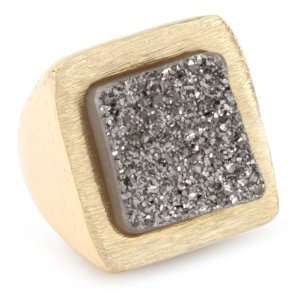   Moran 18k Gold Plated Titanium Druzy Square Ring, Size 6 Jewelry
