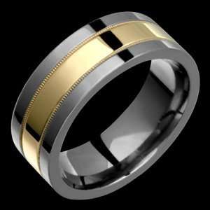   size 11.75 Flat Style Titanium Ring with 14K Gold Center & Beaded Edge