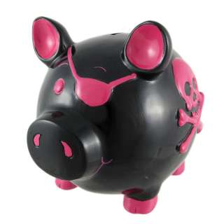 Large Black / Hot Pink Pirate Pig Piggy Bank Skull  