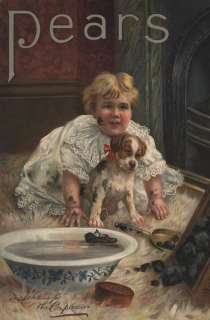 1900 PEARS SOAP BABY DOG BATH VICTORIAN LAUNDRY POSTER  
