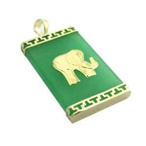  Green Jade Square Elephant Pendant, 14k Gold Jewelry