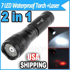   Waterproof 7 LED Torch Lamp Flashlight Light + 0.5mW Laser Pointer Pen