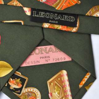 brand new LEONARD tie silk GREEN RED FLORAL $255 AUTHEN  