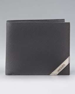 Saffiano Stripe Bi fold Wallet, Gray/White