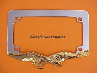 Motorcycle License Plate Frame Chrome & Gold Eagle  