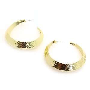    Fashion Hoop Earrings ; 2 Diameter; Hammered Gold Metal; Jewelry