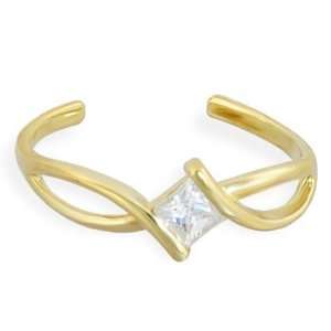  10K solid gold spiral toe ring with square gem Jewelry
