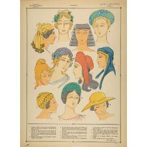 1922 Pochoir Greek Women Grecian Costume Coiffure Hat   Orig. Print 