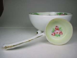   Lovely Pink Roses w/Green Border Footed Mayonnaise Bowl & Ladle  