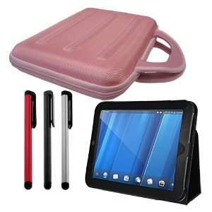   Black Leather Cover + 3 Color Stylus Pen for HP TouchPad 9.7 Inch 16