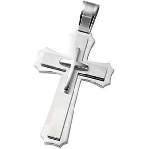  Stainless Steel 83.00 X 53.00 Mm Tri Level Cross Pendant Jewelry