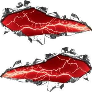  Ripped / Torn Metal Look Decals Lightning Red Automotive