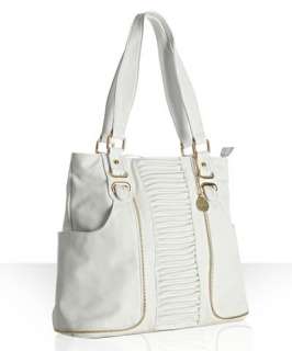 Big Buddha white faux leather Tuxedo ruched center tote