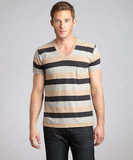 Alternative Apparel mushroom brown block striped cotton v neck t shirt