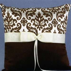  Ivory and Mocha Damask Ring Pillow 