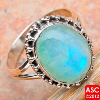 GREEN RAINBOW MOONSTONE .925 SILVER RING SIZE 10  
