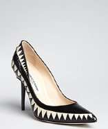 Manolo Blahnik champagne and black diamond cutout leather with patent 