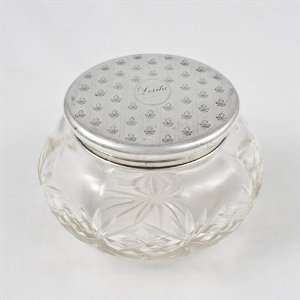 com Dresser Jar, Glass w/ Sterling Lid by Gorham Fleur de Lis Design 