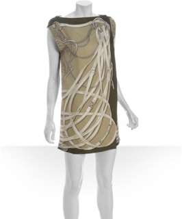 Gucci olive belt and horsebit silk wrap dress