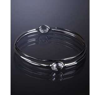   set of 3   silver hammered Rock Candy quartz and diamond bangles
