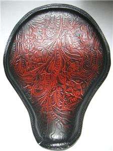   Made 13x15 Red Tooled Spring Solo Leather Seat Chopper bobber Harley
