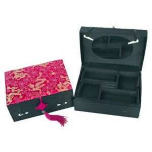   Silk Dragon Oriental Jewelry Box w/ Black Satin Tray