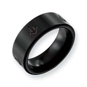    8.3mm Tungsten Masonic Flat Ring with Black Plating Jewelry