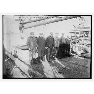 Photo Peary party on boat deck Geo. Clark, John Clark chief officer 