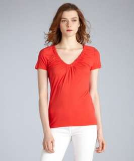 Elie Tahari geranium jersey Sivan gathered v neck t shirt