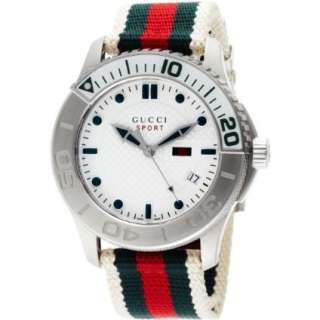 Gucci Mens YA126231 G Timeless Dive White Dial Nylon Strap Watch 