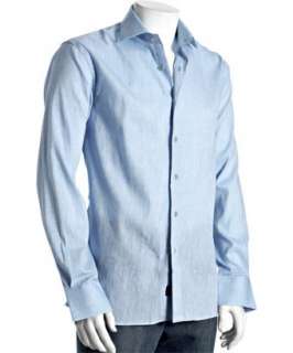 Ike Behar blue linen cotton Josh button front shirt   up to 