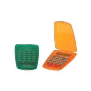   flip top calculator with raised soft touch keys.