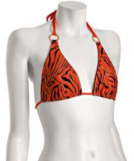 Space tangerine jungle love Capri ring halter bikini top   