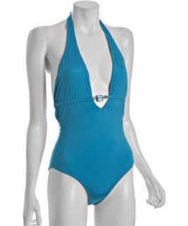 Letarte bright blue nylon stone detail tie back swimsuit   up 