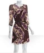 style #313009701 purple printed silk chiffon belted dress