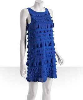 Nicole Miller cobalt cotton knit ruffle trim dress   
