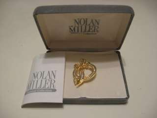 Nolan Miller Crystal Rhinestone Ribbon Brooch Pin in box  