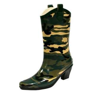  Green Camouflage Rubber Cowboy Rain Boots Shoes