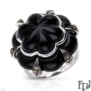 Genuine FpjTM Ladies Ring. 24.35 Ctw. Black Onyx And C1   C2 Diamond 