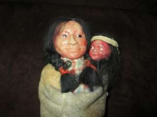 Old Skookum Native American Indian doll with papoose baby 10.5 tall 