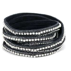   Rhinestone Ball Chain Charcoal Shimmer Leather Wrap Bracelet Jewelry