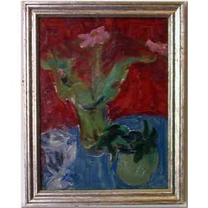  on Blue & Red, Original 1940s Still Life Oil Painting on Board 