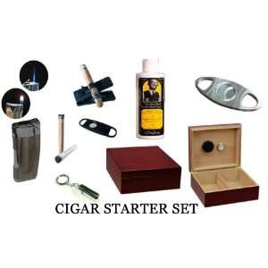   Cigars Cherry Humidor Cutters Lighter Holder Gift Set 