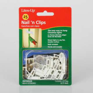 CLUB PACK OF 25 NAIL ON INDOOR/OUTDOOR CHRISTMAS LIGHT HOOK CLIPS 
