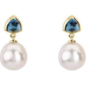   London Blue Topaz Earring South Sea Cultured Pearl And Genuine London