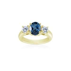   Cts London Blue Topaz Three Stone Ring in 18K Yellow Gold 3.5 Jewelry